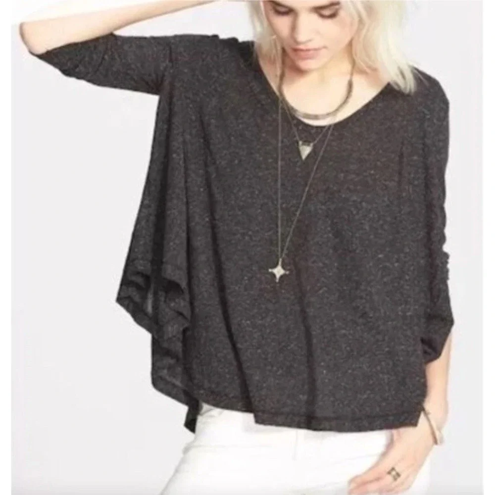 Free People We The Free Tambourine Swing Top Charcoal Gray Pleated Blouse Sz XS